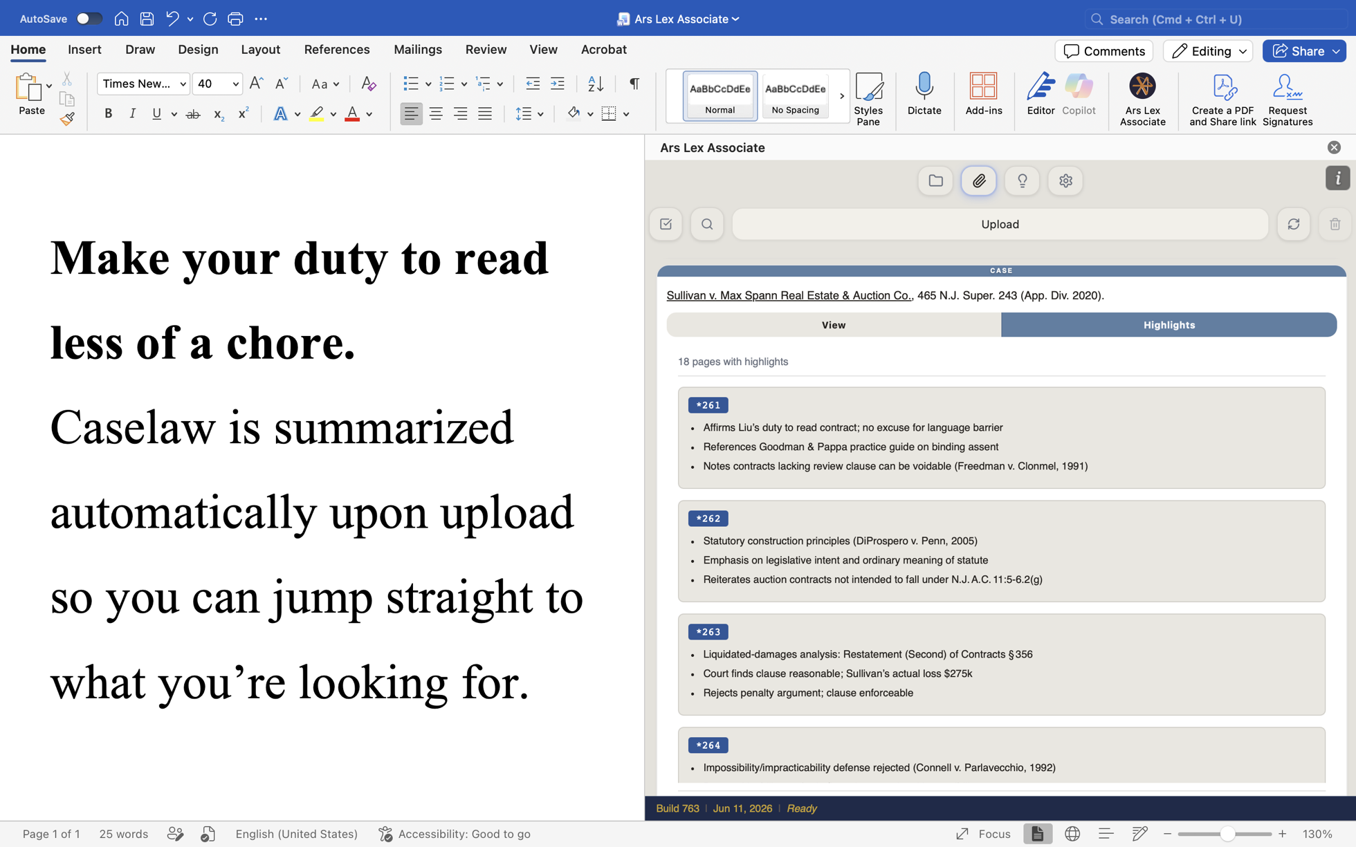 Automatically generated, page-anchored highlights of an uploaded appellate opinion.
